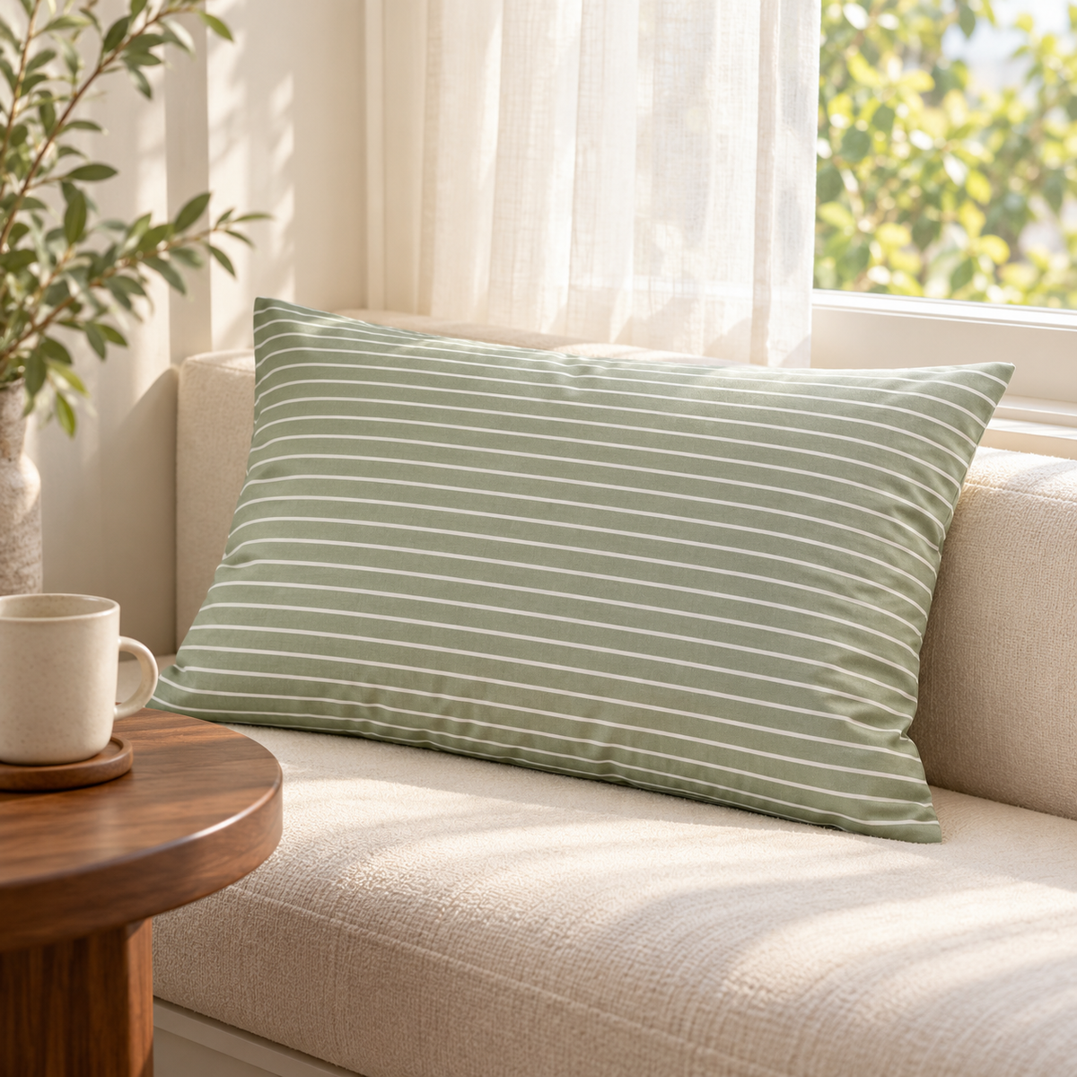 Xichuan Green Striped Cotton Pillowcase