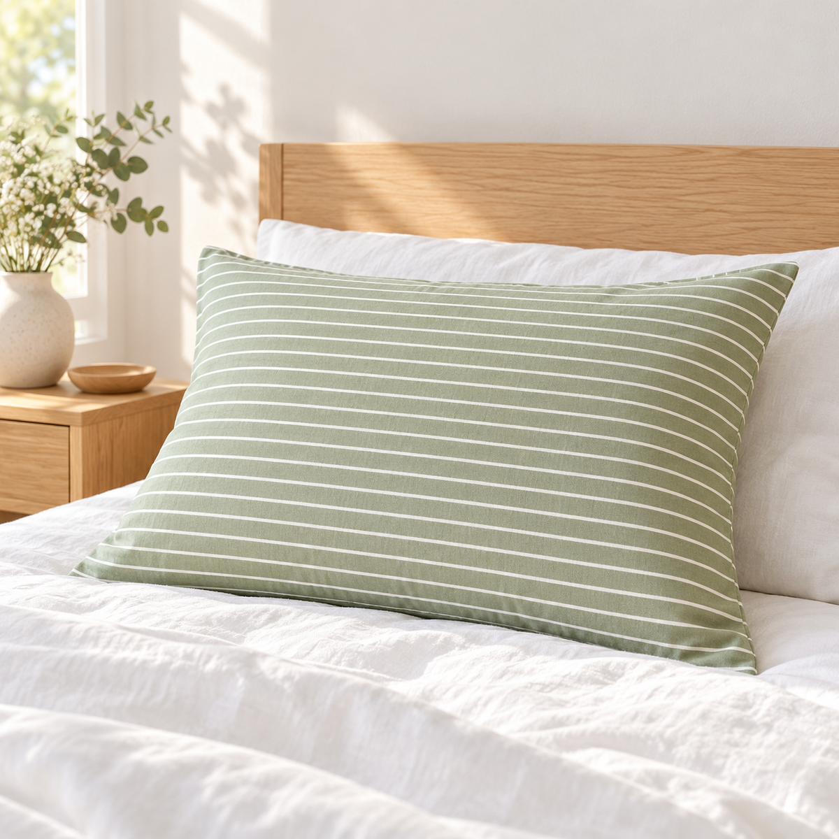 Xichuan Green Striped Cotton Pillowcase