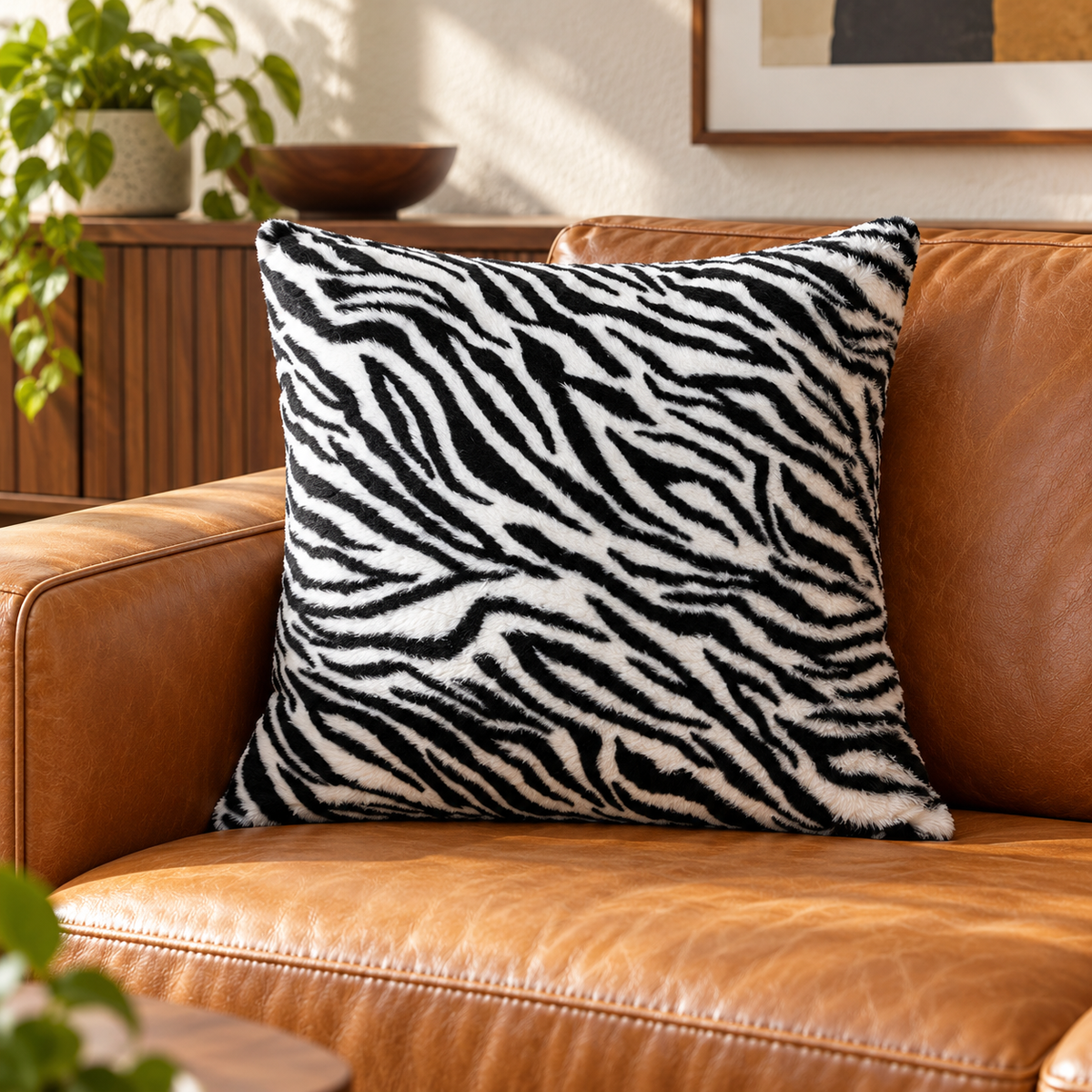 Black & White Zebra-Stripe Throw Pillow Cover