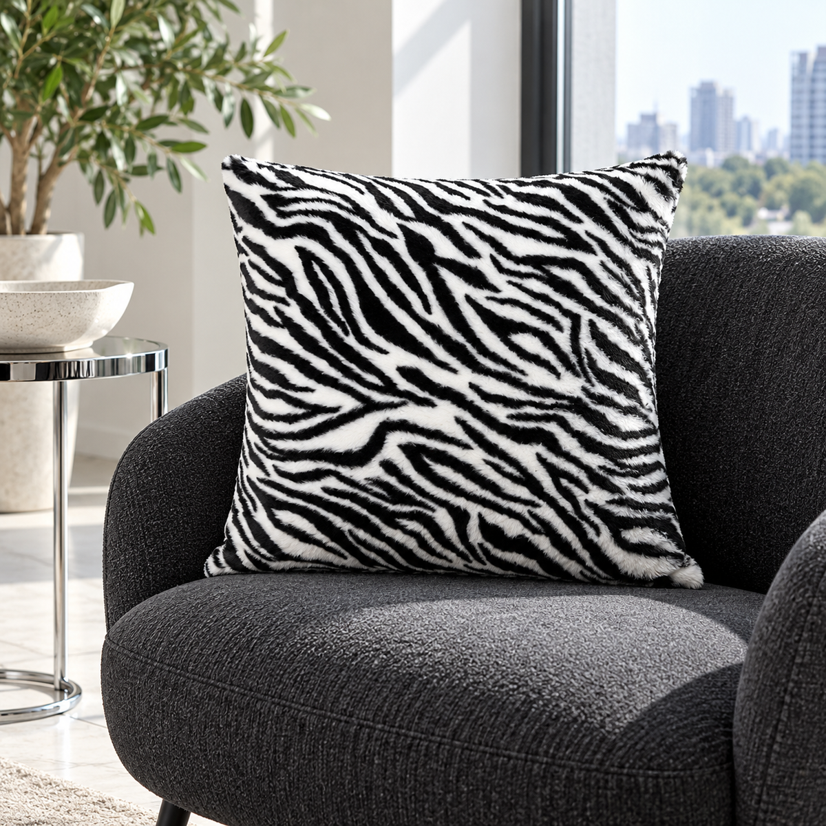 Black & White Zebra-Stripe Throw Pillow Cover
