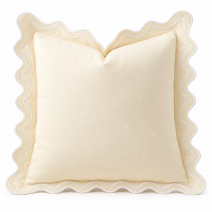 Beige Canvas Scalloped-Edge Throw Pillow Cover