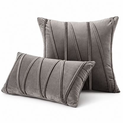 Gray Velvet Striped Throw Pillow Cover