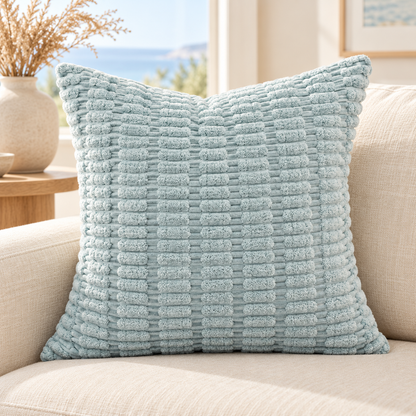 Light Blue Textured Corduroy Throw Pillow Cover