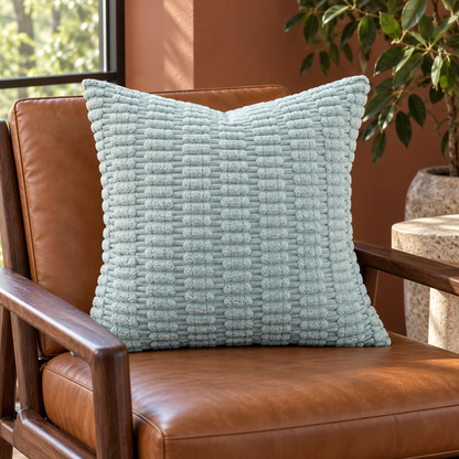 Light Blue Textured Corduroy Throw Pillow Cover