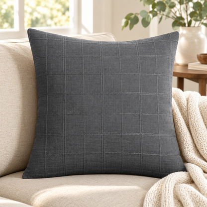 Gray Grid Throw Pillow Cover