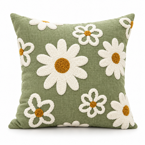 Daisy Embroidered Throw Pillow Cover